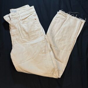 Zara Cream Frayed Hem Jeans